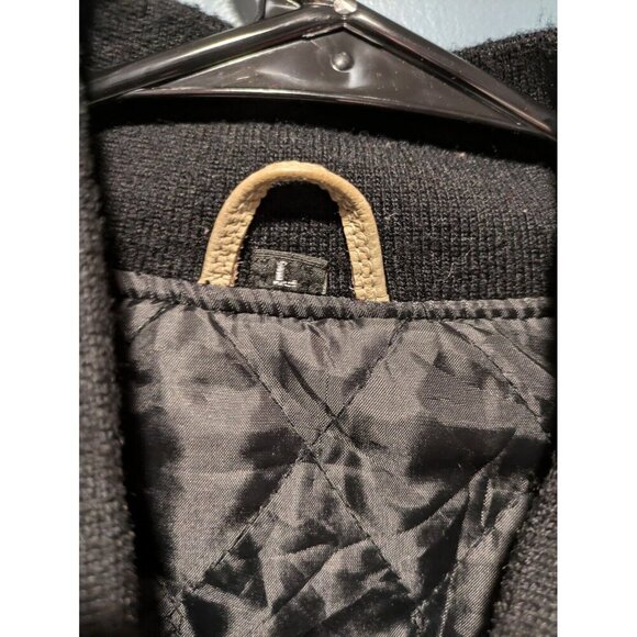 Mens Varsity Leather Jacket Khiemton Humble Tan Black Large - Picture 9 of 10